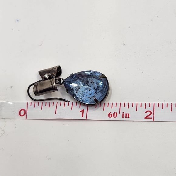 Blue Faceted Teardrop Silver Tone Brow Drop Dangle Hook Earrings Pierced Jewelry - Picture 6 of 6